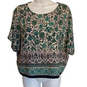 Forever 21 Beige Floral Crop Batwing Boho/Peasant Top Sz S